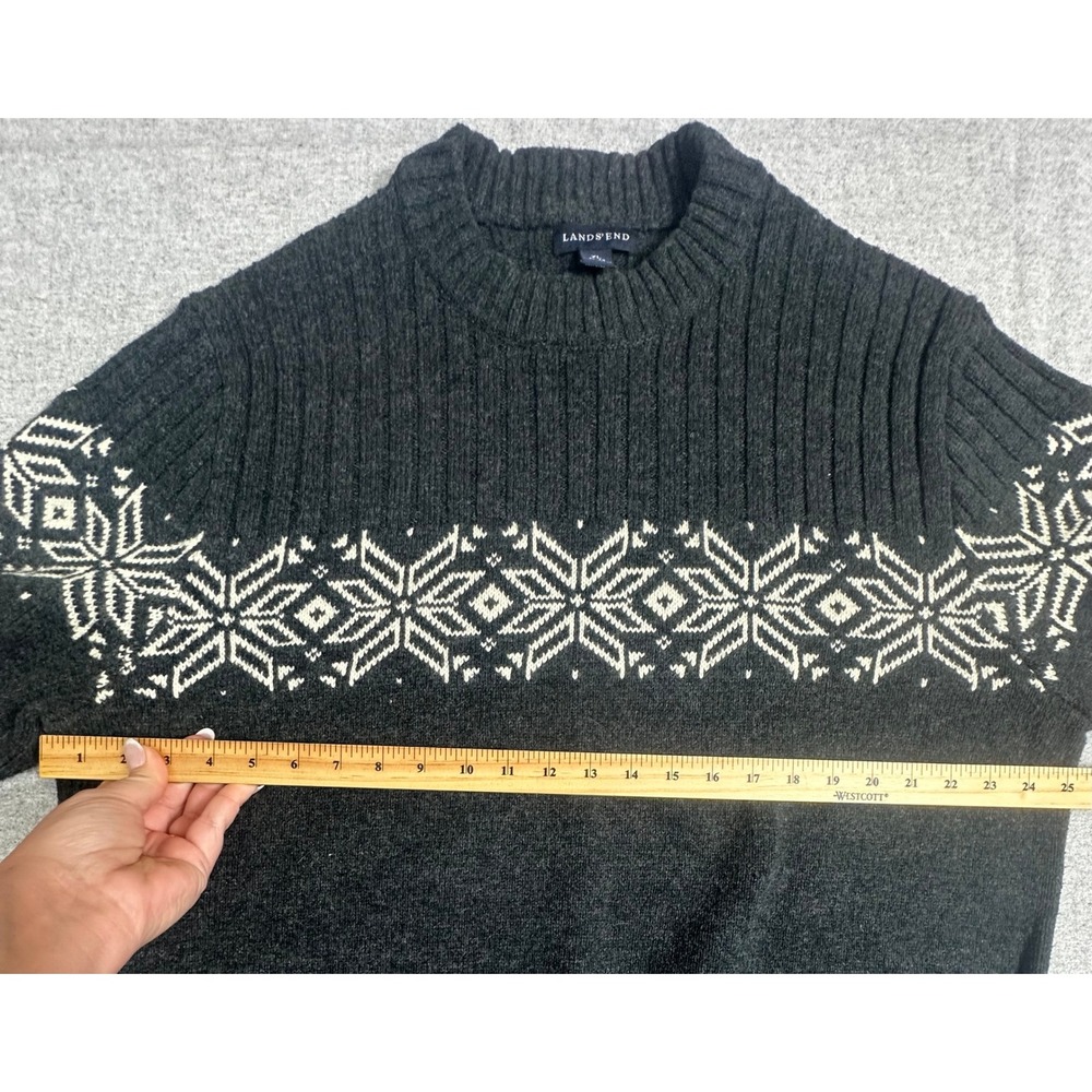 Lands End Sweater Mens XL Charcoal Fair Isle Snowflake Wool Blend Ski Winter - Picture 5 of 9